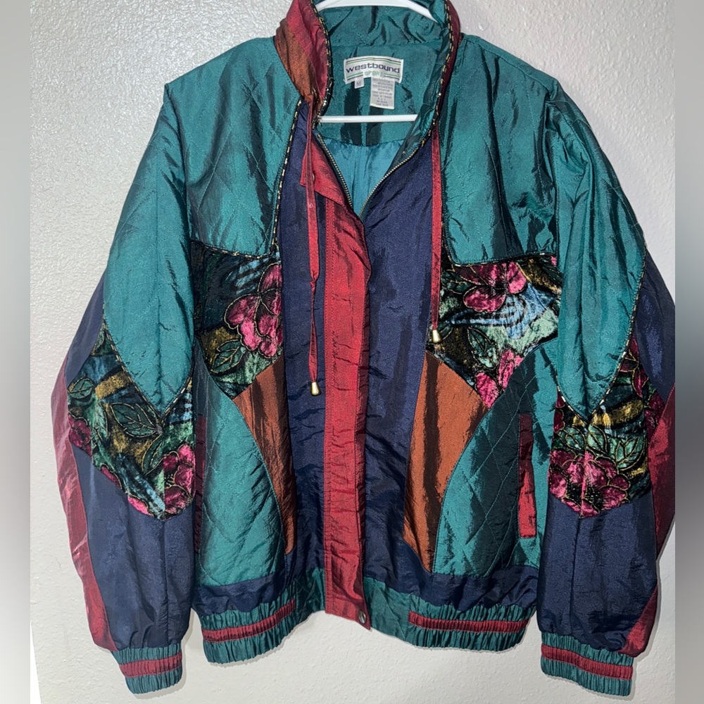 Vintage Colorful Colorblock Bomber Jacket Oversized 90s size M